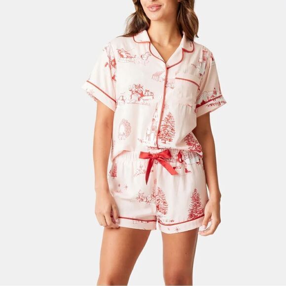 Katie Kime Holiday Toile Hunter / Cream Short Pajama Set NWT - Picture 5 of 5